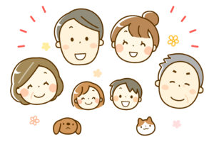 犬、猫、家族の顔のイラスト