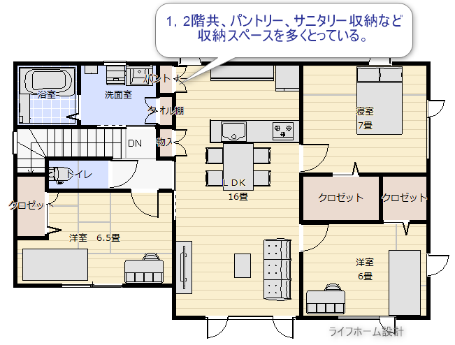 完全分離型2世帯住宅の2階の間取り実例図