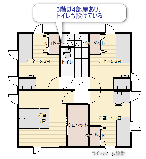 3階建の完全分離型の2世帯住宅の3階の間取り図