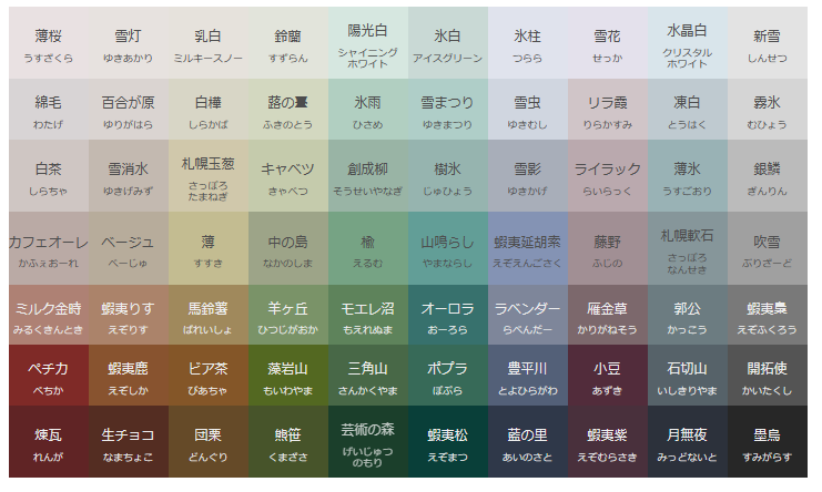 札幌市の景観色７０色カラーチャート