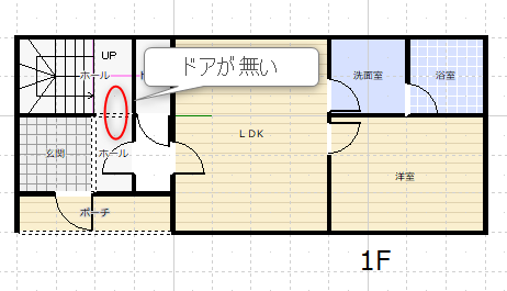 玄関一つの２世帯住宅の間取りの１階のプラン図面