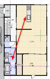 キッチンと洗面所が遠い間取り図面
