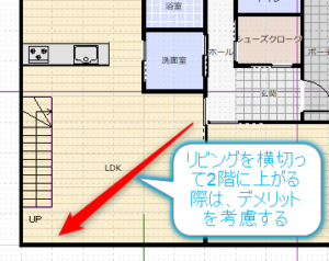 リビングの奥に階段がある間取り図面