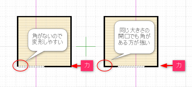 角に壁がない平面プラン