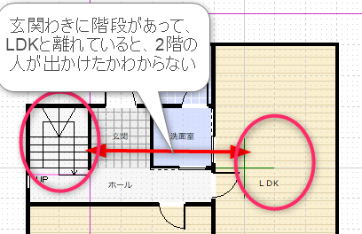 リビングと階段が離れている住宅プラン