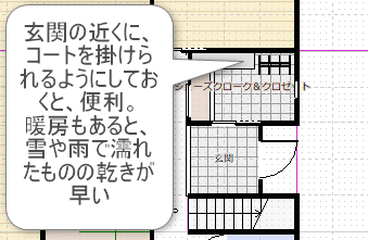 玄関そばにコートが掛けられるクロゼットのある間取り