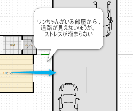 犬のいる部屋から道路が見える間取り図面