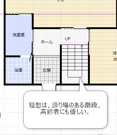 踊り場のある階段の間取り図