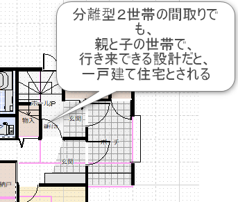 一戸建てとみなされる完全2世帯住宅の間取り図