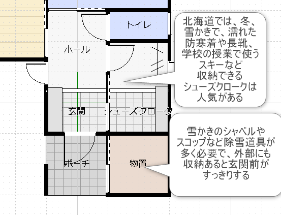 玄関近くに収納が沢山ある北海道の間取り