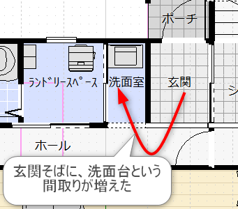 玄関そばに洗面台のある設計