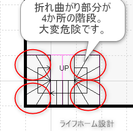 折れ曲がり部分が44か所ある階段