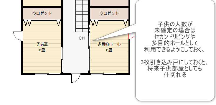 多目的ホールを子供部屋にする間取り