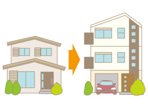 2階建てから3階建てへ建て替えの外観図