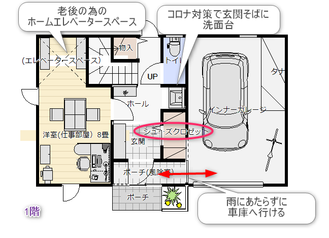 3階建の1階の平面プラン