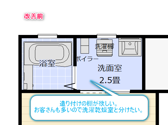 洗面所の改善前のレイアウト図