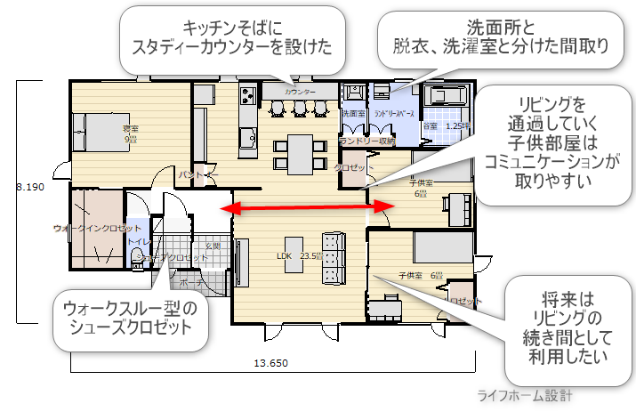 30坪の３LDKの平屋の間取り図面