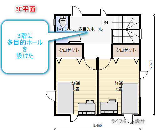 30坪の3F建ての3階の間取り図実例