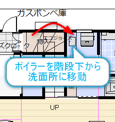 洗面所にボイラーを持ってきた間取り