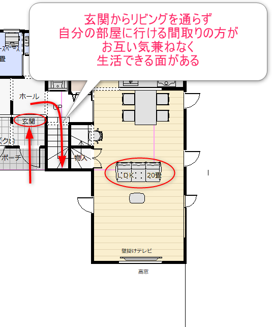 リビングを通らず2階に行ける間取り図