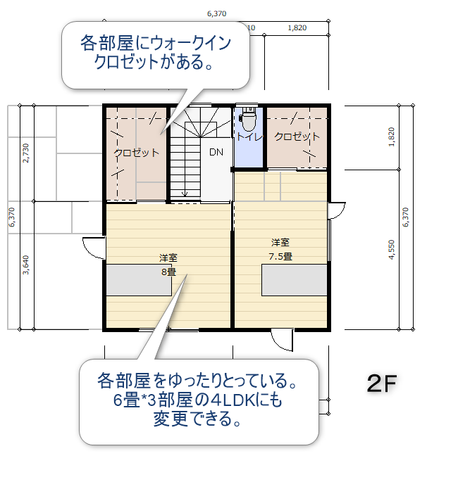 2階建て30坪の2階の間取り図