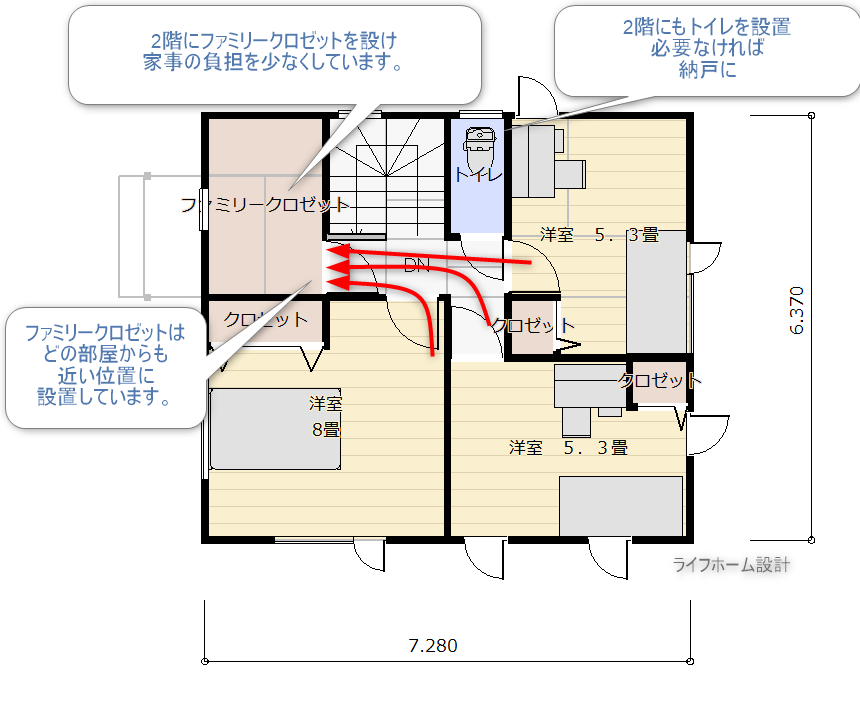 コンパクトな間取りの2階平面図
