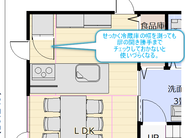 冷蔵庫の扉が逆で使いずらい間取りの実例