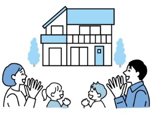 新築の家ができて喜ぶ家族