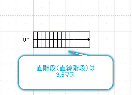 直線階段のプラン用紙では3.5マス必要と分かる図