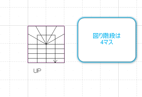 回り階段をマス目のある平面的に表した図