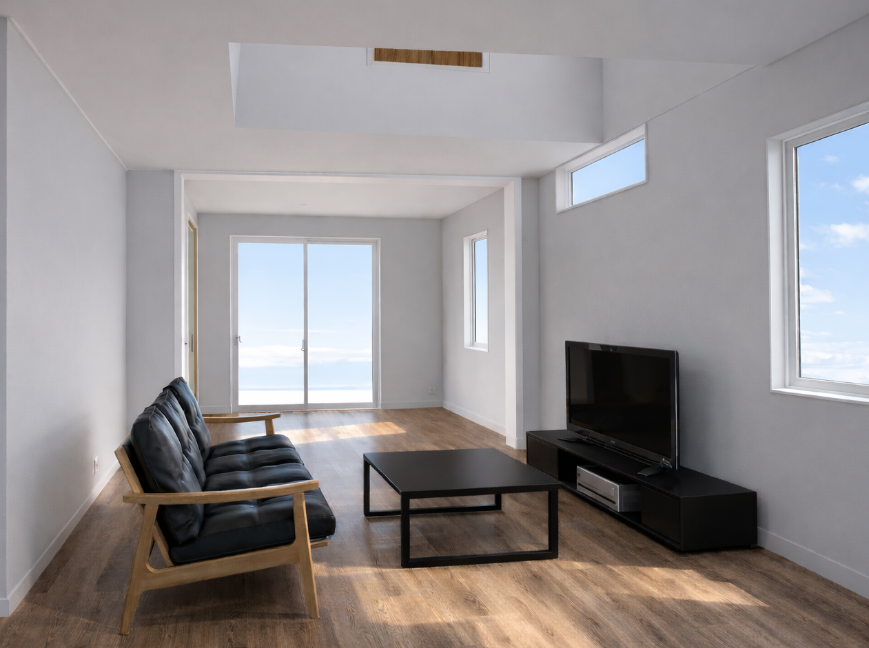 ハイドア仕様のリビングの室内パース